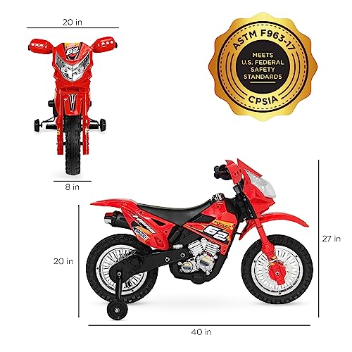 Best Choice Products Kids 6V Ride On Motorcycle w/Treaded Tires, Working Headlights, 2mph Top Speed, Training Wheels, Realistic Sounds, Music, Battery Charger - Red - Image 3