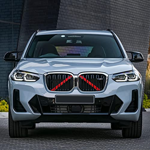 Image of Jaronx Compatible with BMW V Brace Cover,Grille Inserts V Bar Brace Wrap Covers Compatible with BMW X3 F25 G01 / X4 F26 G02 /X5 E70 F15 G05 /X6 E71 F16 G06 /X7 G07,Front Grill Insert Stripes(Red)