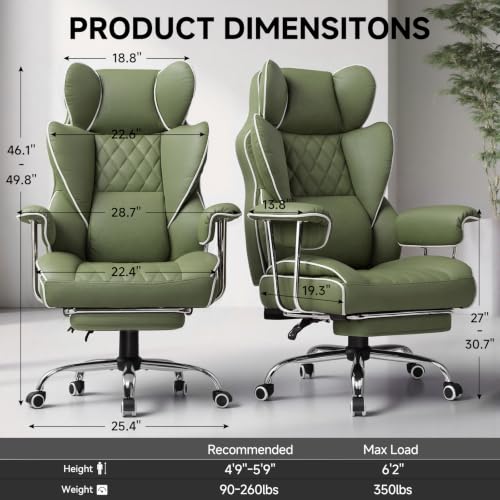 Image of GTPLAYER Gaming Chair,Office Chair with Pocket Spring Lumbar Support, Ergonomic Comfortable Wide Office Desk Computer Chair with Outward Fixed Soft Armrests and Footrest (Fabric, Green)