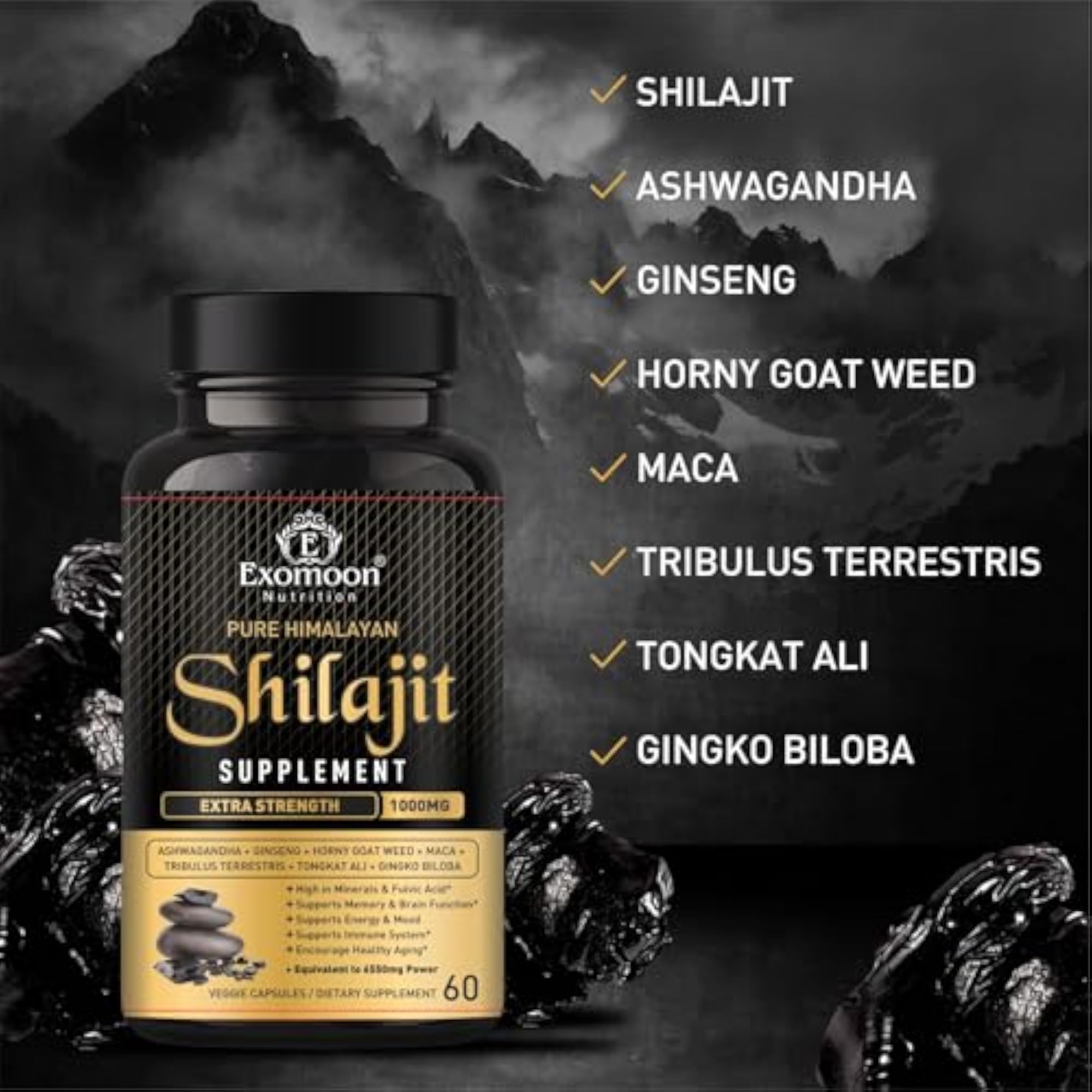 Pure Himalayan Shilajit Capsules Supplement - Max Strength