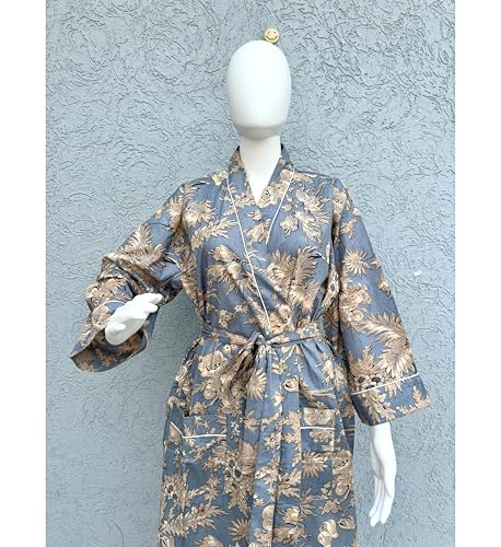 Image of Hand block print Cotton Kimono bikini cover up,Indian Hand block print Cotton Bath Robe,Swim Wear,Nighrwere Dressing Gown