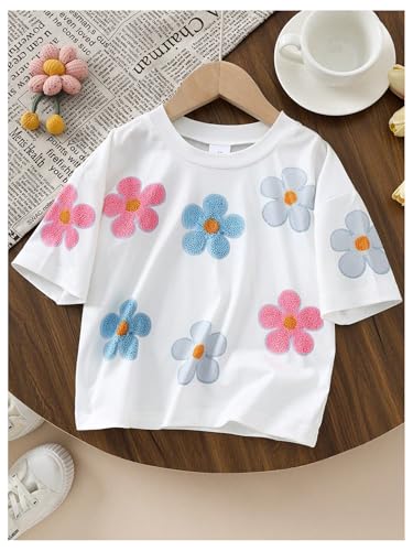 Verdusa Toddler Girl's 3D Floral Print T Shirt Round Neck Short Sleeve Cute Tops3