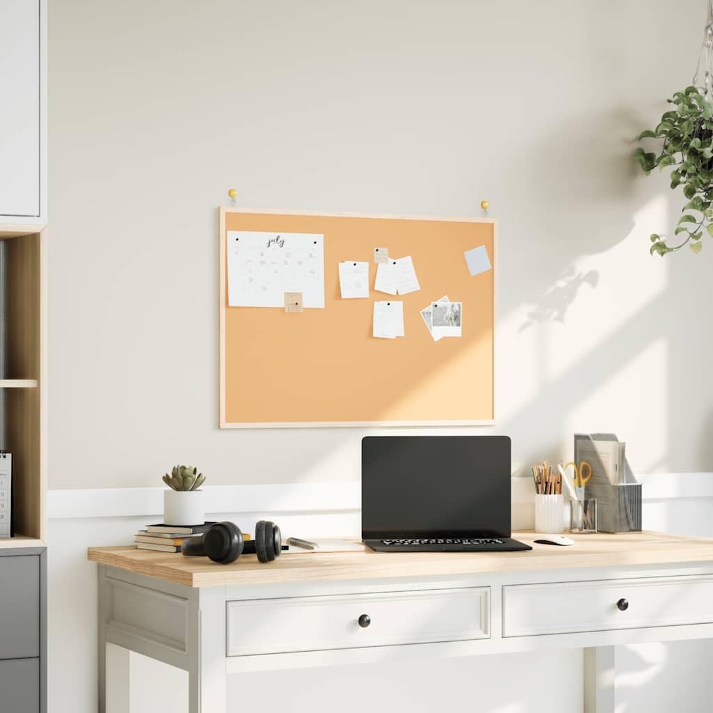 Lavagna in sughero con cornice in legno di pino massello 80 x 55 cm, bacheca in sughero autorigenerante, ideale per appunti, foto e promemoria, due opzioni di montaggio per verticale