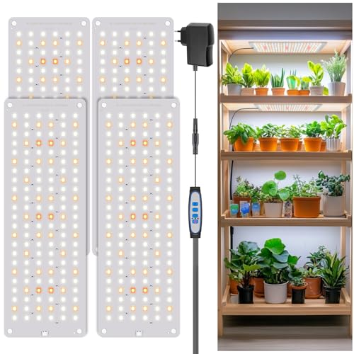 Aumtrly Pflanzenlampe 552 LED Vollspektrum 4er-Pack Schlankes Pflanzenlicht für Indoor-Pflanzenanbau Sämlinge mit UL-Adapter 6/12/16H Timer 3 Lichtmodi 5 Dimmer