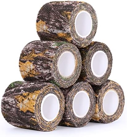 Uning Self-Adhesive Camouflage Tape Wrap for Gun, 6 Roll Protective Camo Form, Non-Woven Stealth Camo Tape Stretch Bandage for Outdoor Camping Hunting Rifle Shotgun 5CM x 4.5M (Realtree Camo)