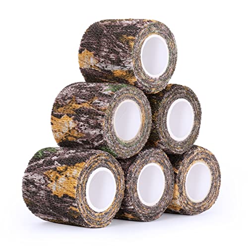 Uning Self-Adhesive Camouflage Tape Wrap For Gun, 6 Roll Protective Camo Form, Non-Woven Stealth Camo Tape Stretch Bandage For Outdoor Camping Hunting Rifle Shotgun 5Cm X 4.5M (Realtree Camo) #TOP4