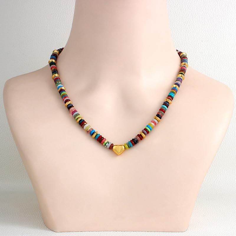Colorful Beaded Necklaces for Women, 18K Gold Plated Dainty Gold Necklace Boho Necklaces for Women Beaded Choker Beach Jewelry for Gift - Image 8