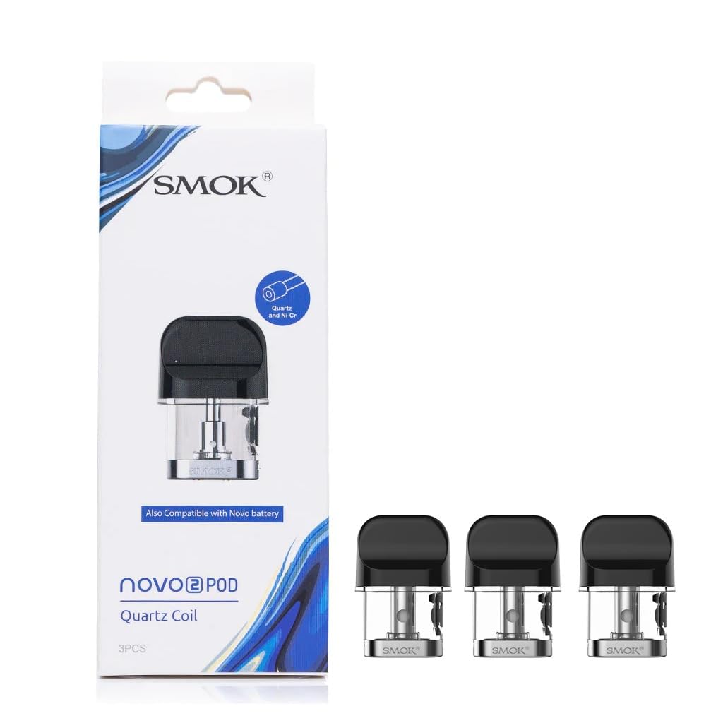 SMOK NOVO 2 Replacement PODs, 1.4 Ohm, Quartz, 2mL Capacity, Run Nic Salts, Pure Taste, Smooth Throat Hit, Works With Novo Devices, SMOK Vaping PODs, Pack of 3, No Nicotine