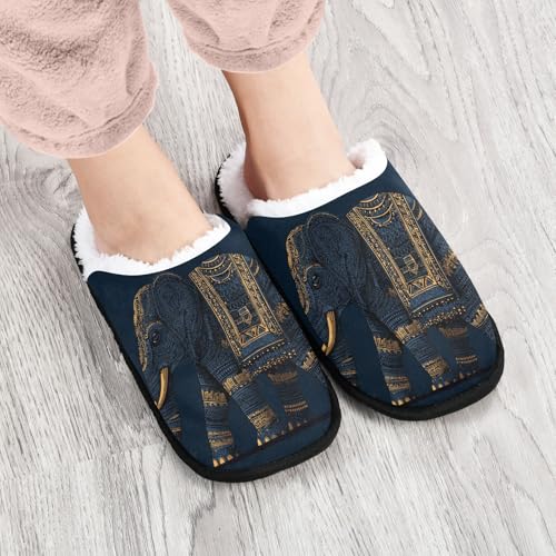 Retro Blue Mandala Elephant Slippers For Women Men Soft Memory Foam Non-Slip Animal Winter Indoor House Shoes Travel Slipper4
