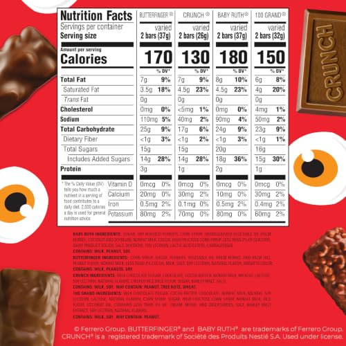 Butterfinger, CRUNCH, Baby Ruth, 100 Grand Halloween Candy Chocolate-y Pack - image 2