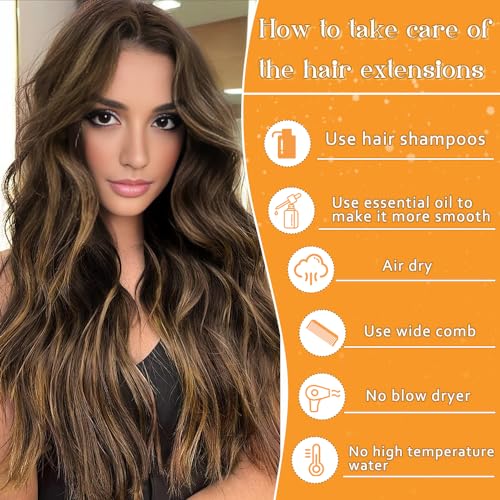 Image of YDDM Tape in Hair Extensions Human Hair, Dark Brown Highlighted Chestnut Brown 100% Remy Human Hair 20pcs 16 Inch Straight Seamless Invisible Tape in Hair Extensions(P2 /6#, 16 Inch)