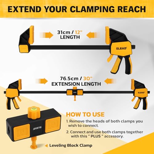 Image of 3-Pack 12-Inch Bar Clamp for Woodworking with Leveling Block Clamp, 350LBS Load Limit, Heavy Duty Quick-Release Wood Clamps /Spreader, One-Handed F Clamp for Wood Working