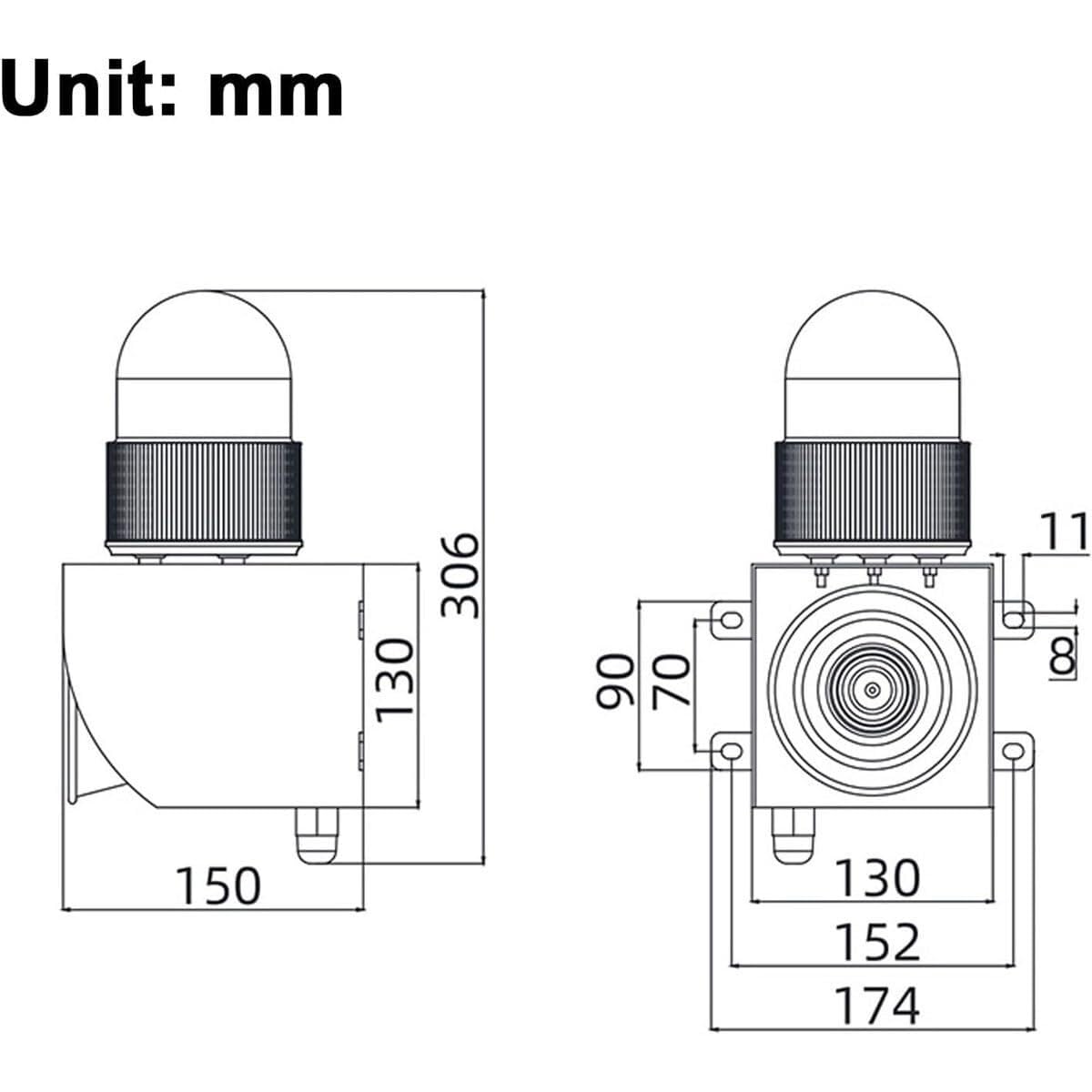 Sirena de Alarma Industrial con luz estroboscópica LED, avisador acústico y Luminoso Impermeable IP65 para Exterior, grúa, Carretilla y almacén, Sonido Ajustable 0-120 dB con Caja de Control