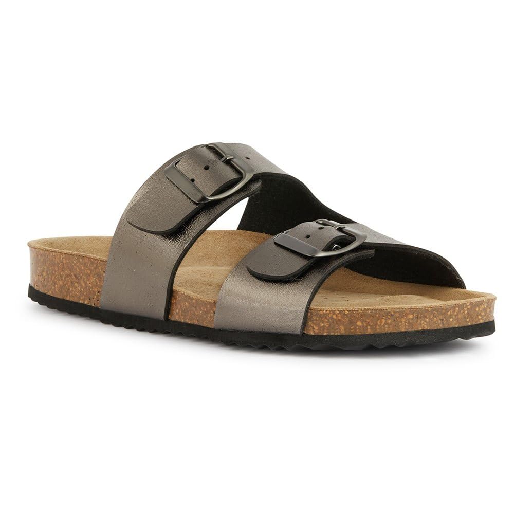 Geox Women's D Brionia L Flat sandal, Gun, 4 UK