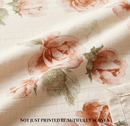 Image of VAS COLLECTIONS King Size Bedsheet Set Cloud Cotton 270x240 cm | Soft Breathable Flat Bed Sheet with 2 Pillow Covers | Floral Printed Bedsheet for King Bed | Durable Bedding Set, Rose Peach Ivory