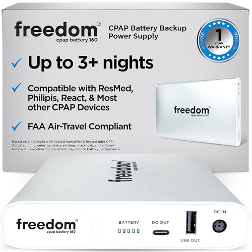 Freedom CPAP Battery 160Wh Rechargeable Portable Backup for Travel Camping Emergency Power Outages Compatible with Most CPAP Machines