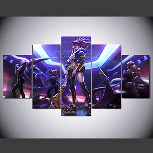 ADGUH Cuadro sobre LienzoPintura Impresa en Lienzo HD 5 Piezas Juego KDA Akali Splash Art Decoración para el hogar Imagen de póster para Sala de Estar YK-12275Impresiones en Lienzo