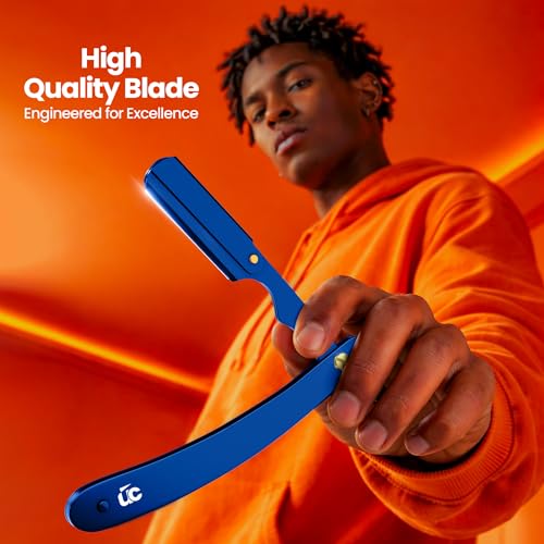 Image of Utopia Care Professional Straight Razor for Men, Barber Straight Edge Razor Safety with 100 Pack Blades, Blue