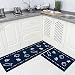 Carvapet 2 Piece Non-Slip Kitchen Mat Rubber Backing Doormat Runner Rug Set, Fish Shell Design (Navy 15"x47"+15"x23")