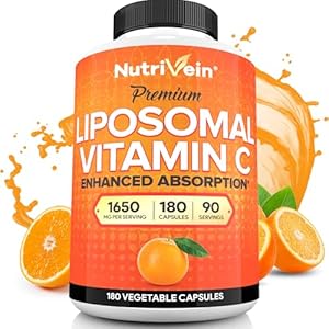 Nutrivein Premium Liposomal Vitamin C Supplement 1650mg – 180 Caps: High-Absorption High Dose Vitamin C Capsules for Whole-Body Defenses & Overall Well-Being