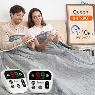 Mia&Coco Heated Blanket Queen Size -84"x90" Dual Control Flannel Electric Blanket,10 Heat Levels,10-Hour Auto-Off,Fast Heating,Overheat Protection, Soft Heating Blanket for Home and Office (Gray)