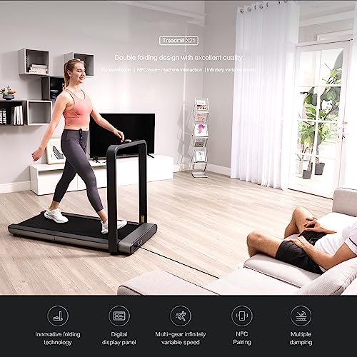 Image of Quiet Foldable Treadmill, Flat Treadmill with Hidden LED Digital Display Screen, 0.5-12km /h Multi-Level Free Adjustment, Support Mobile Phone NFC Connection, Fast Folding and Free Installation