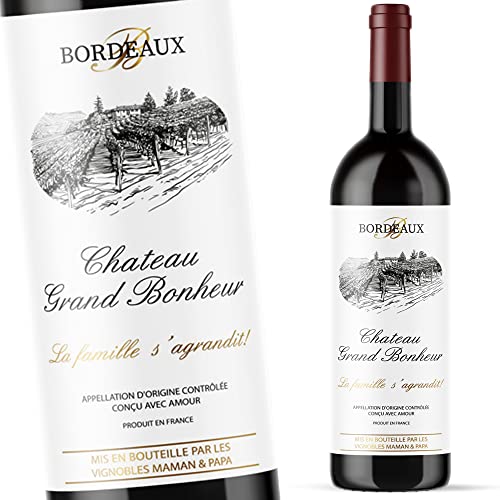 Crintiff - Etiquette annonce naissance pour bouteille de vin type bordeaux personnalisée | La famille s’agrandit | Annonce surprise pour le papa, parrain, marraine ou grands-parents Cover