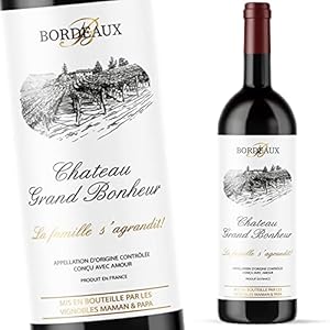 Crintiff Personaliseerbaar wijnfleslabel voor wijnflessen, type bordeaux, die familie groeit, verrassing voor papa…