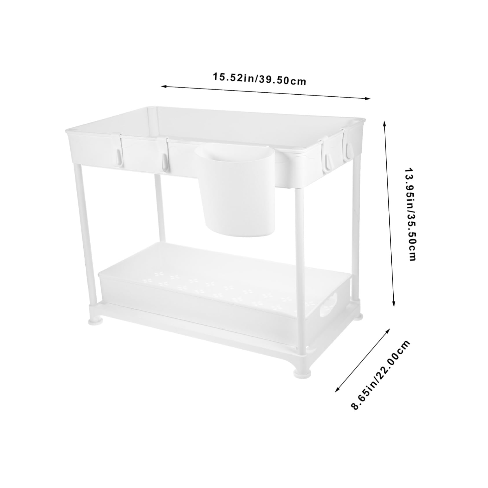 Mensola Organizzatore Sottolavello Estraibile Bianco Abs a Due Livelli | Design a Guardrail, Grande Capienza, Bagno e Cucina, Anti-caduta per Stoviglie