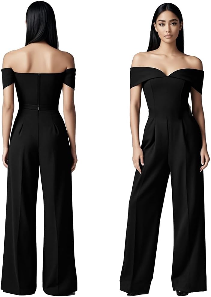 FairyLove Women's Strapless Tube Top Rompers Casual Off Shoulder Printed Sleeveless Belted Wide Leg Jumpsuit with Pockets - Image 3