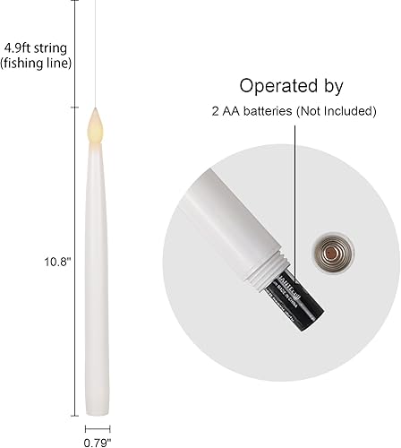 Miniatura 5 de GenSwin Velas flotantes de 10.8 pulgadas con temporizador remoto de varita mágica, velas cónicas sin llama parpadeantes que funcionan con pilas,