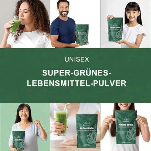 Grüne Entgiftungspulver, Superfood Pulver Helfer, 200g Greens Pulver, Pflanzenpulver mit Matcha, Gerstengras, Heidelbeeren, Rich in Macronutrients, Micronutrients & Fiber