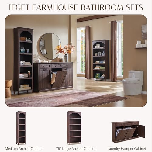 Image of IFGET Triple Tilt Out Trash Cabinet, Wood Trash Can Cabinet, Brown