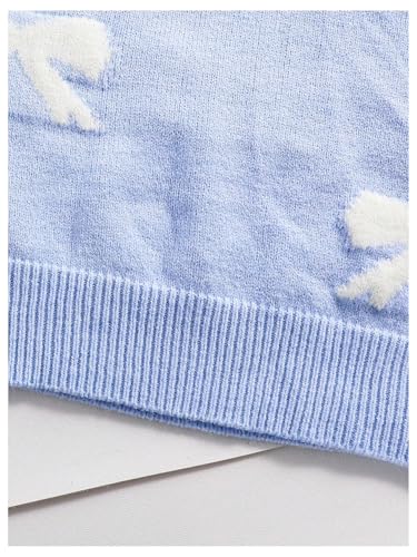 Image of RoseSeek Girl's Bow Graphic Sweaters Crewneck Long Sleeve Knit Pullover Tops Drop Shoulder Knitwear