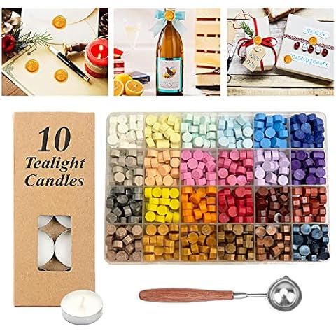 Wax Seal Stamp Sealing Wax Set 24 Colours Sealing Wax Beads 600 Pieces (Wax Seal Beads + Spoon) Cover