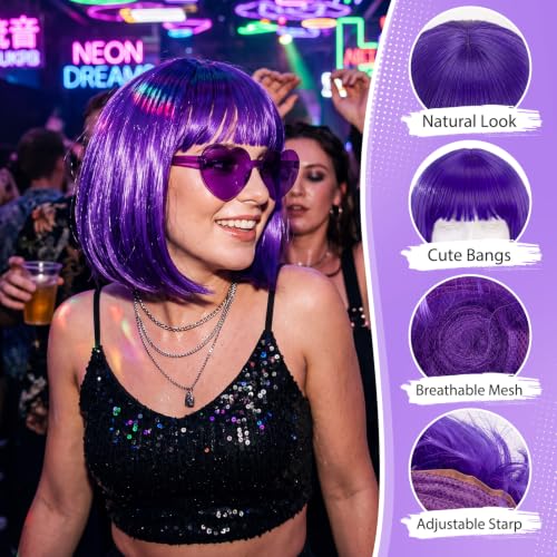 Image of Chunyin 2 Pieces Party Wigs and Sunglasses Set, Purple