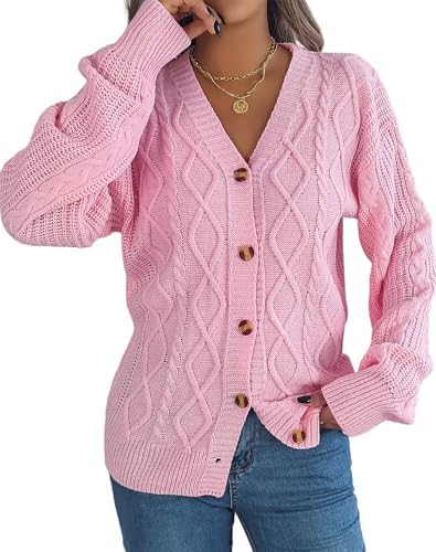 Women's Cable Knit Cardigan Lightweight, Button Up, Long Sleeve, V Neck, Womens Fall Fashion 2025