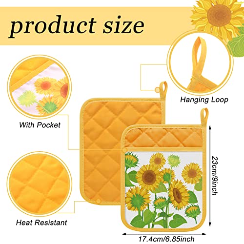 8 Pieces Pot Holders For Kitchen Heat Resistant Designer Pot Holders Hot Pads Pot Holders Lemon Flowers Pot Holders With Pockets And Loops Sunflower Pot Holders Oven Mitts For Baking Restaurant #TOP1