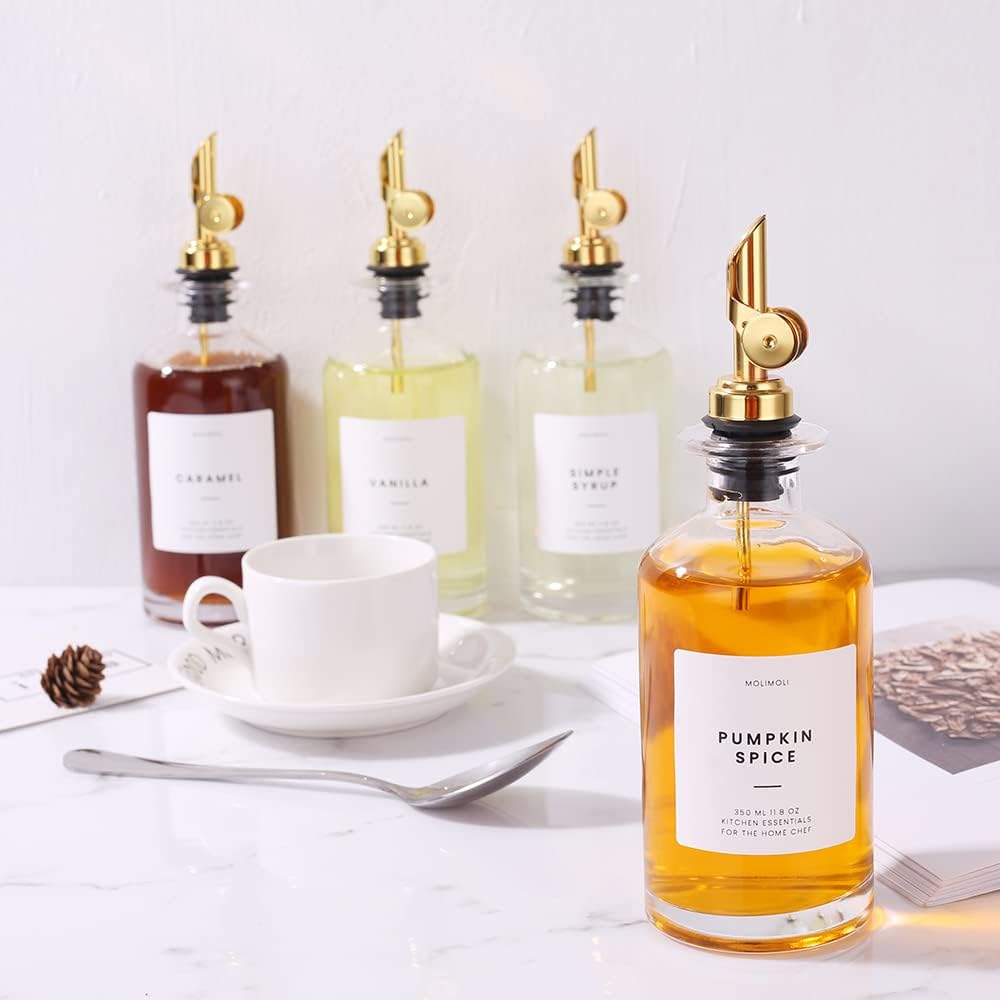 Molimoli Oil and Vinegar Dispenser with Metal Pour Spout, Weighted Pourer, Glass Bottle Dispenser for Kitchen, Olive Oil Cruet, Glass Olive Olive Bottle, Set of 2 (Sliver)