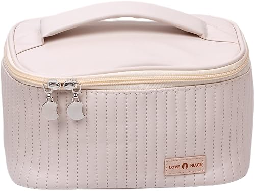 Leznazik - Bolsa de maquillaje de viaje de piel sintética, bolsa grande para cosméticos, estuche organizador de maquillaje para mujeres y niñas,