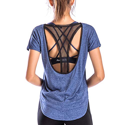 Move With You Workout Tops for Women Mesh Open Back Loose Fit Yoga