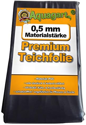 Hochwertige PVC Teichfolie 0,5mm Stärke 8m x 5m I Fisch und Pflanzenfreundlich, UV- und witterungsbeständig I Schwimmteich Folie Gartenteich Teichplane schwarz I Aquagart Garten- u