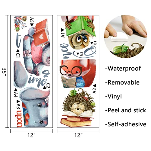 Mfault Once Upon A Time Reading Animals Wall Decals Stickers, Motivational Fox Elephant Owl Hedgehog Reading Books Nursery Decoration Classroom Bedroom Art, Kids Toddlers Study Room Library Decor #TOP1