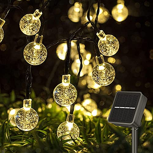 STANBOW Solar Lichterkette Aussen, 12M 100 LED Solarlichterkette Au&szlig;en Wetterfest, Kristall Kugeln Lichterkette Drau&szlig;en mit 8 Modi f&uuml;r Balkon, Gartendeko, B&auml;ume, Terrasse, Hochzeiten (Warmwei&szlig;)