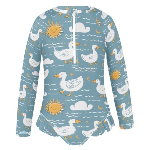 Duck and Cloud and Sun Girls Long Sleeve Swimsuit Rash Guard One Piece Bathing Suits Zipper 3-12T2