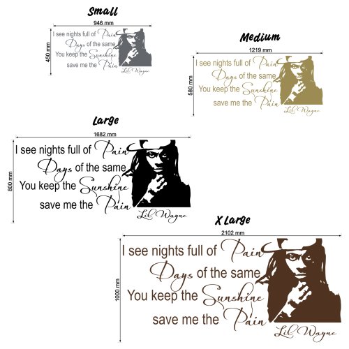 Wonderous Wall Art - Adhesivo Decorativo para Pared, diseño con Texto en inglés I See Nights Full of Pain (Lil Wayne), Color Negro
