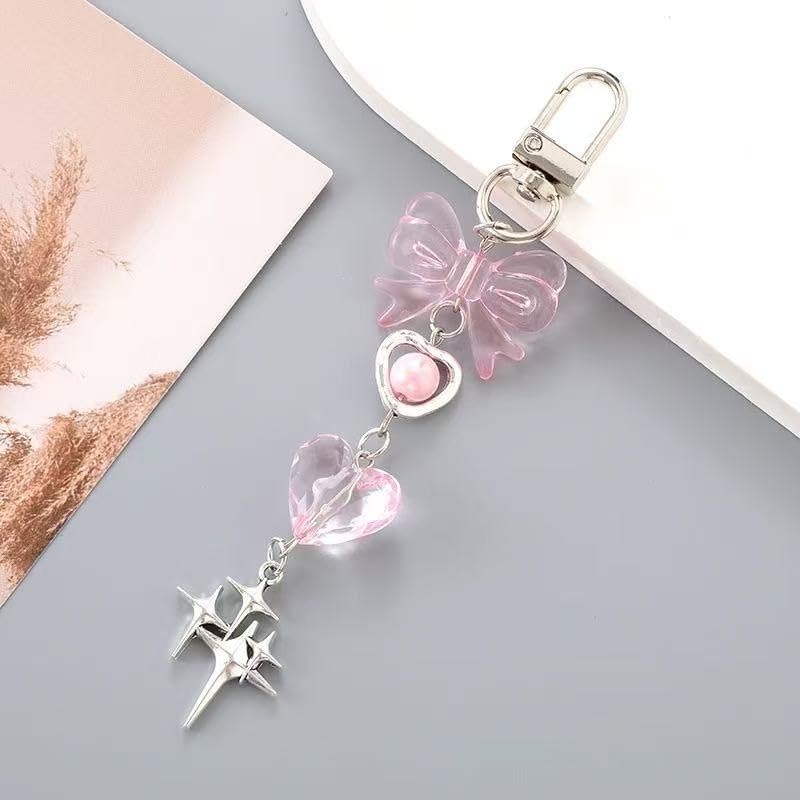 4Pcs Cute KeychainY2K Car Keychains for Women Girls Bag Phone Charms Purse Accessories Star Decor - Image 4