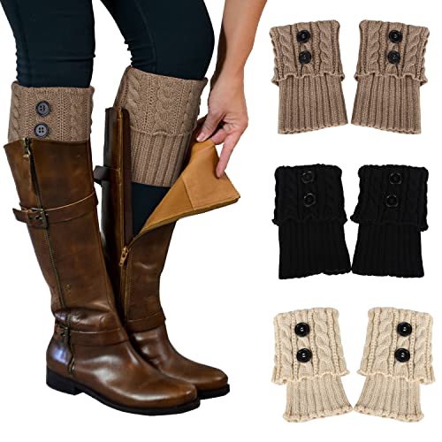 Benefeet Sox 3 Pairs Womens Girls Boot Cuffs Cable Knit Crochet Leg Warmers Socks Winter Warm Short Boot Toppers Socks