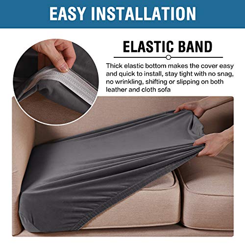 H.Versailtex PART-HVYHRSEATCOVER-3GRAY-L Velvet Stretch Couch Cushion Cover Plush Cushion Slipcover thumb #3