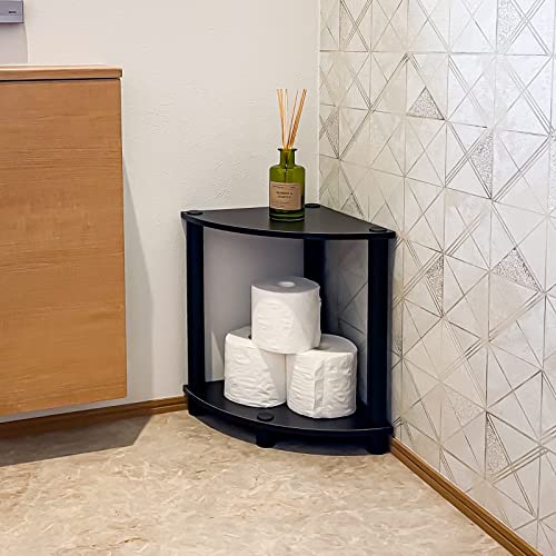 コーナーラック マルチラック 多目的ラック オープンシェルフ 幅約42.5cm 奥行約30cm 高さ約40cm コーナー用収納棚 スリム オープン棚 薄型タイプ (2段, 黒い柱/ブラウン)